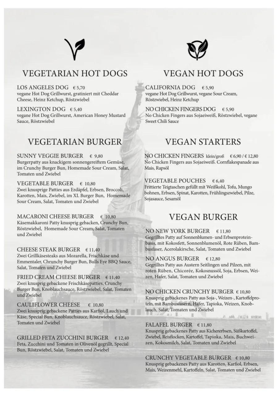 Speisekarte – Vegetarische & vegane Hot Dogs und Burger