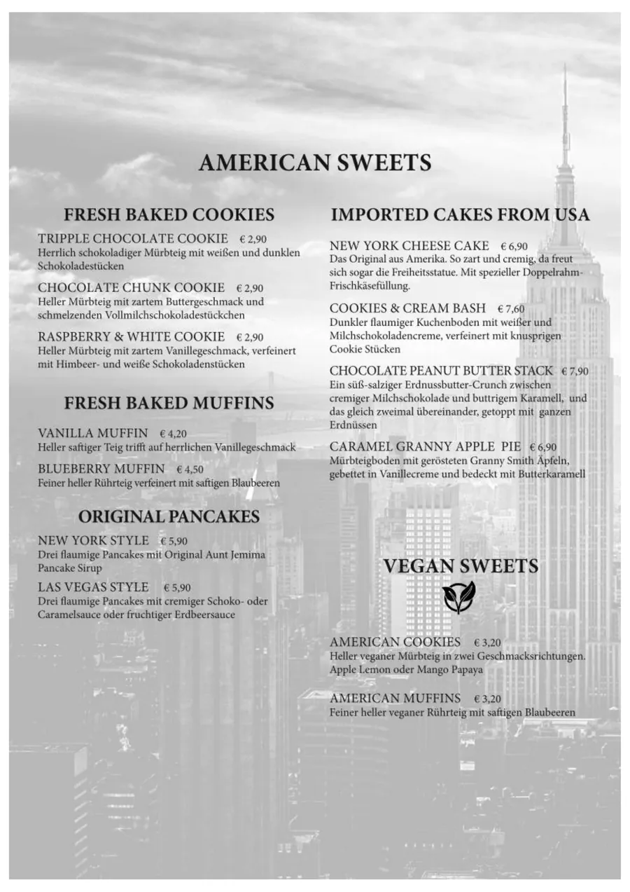 Speisekarte – American Sweets, Cookies, Muffins und Pancakes
